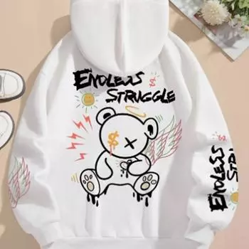 Женские свободные толстовки с принтом медведя ангела, блузки, толстовки, повседневные свитера с длинным рукавом XS чёрный