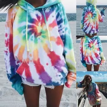 Женские свободные толстовки с принтом тай-дай, пуловеры, повседневные толстовки с длинными рукавами, топы L