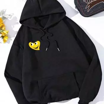 Женские свободные толстовки с принтом «Улыбающаяся любовь», блузки, толстовки, повседневные свитера с длинным рукавом XS чёрный
