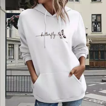 Женские свободные толстовки с принтом в виде бабочки и букв, блузки, толстовки, повседневные свитера с длинным рукавом XS красный