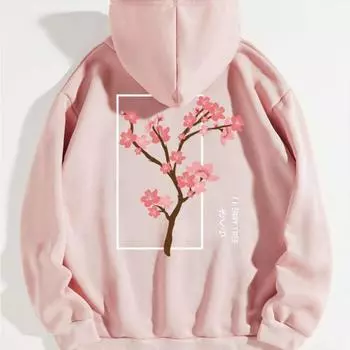 Женские свободные толстовки с принтом вишневых цветов, блузки, толстовки, повседневные свитера с длинным рукавом XS розовый