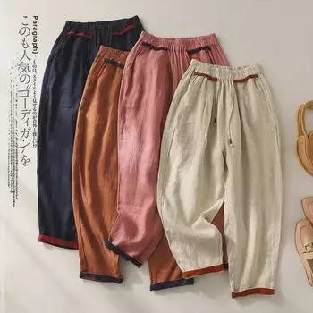 Женские свободные тонкие брюки-харлан большого размера с завязками в стиле ретро S