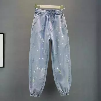 Женские свободные тонкие цветные джинсы с эластичной талией леггинсы 5XL синий