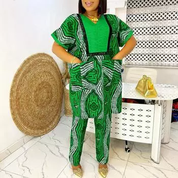 Женские свободные топы и брюки большого размера с v-образным вырезом и короткими рукавами с принтом M оранжевый