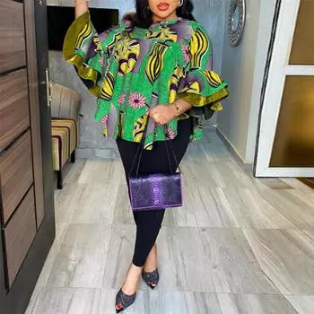 Женские свободные топы и брюки большого размера с круглым вырезом и длинным рукавом в стиле пэчворк M зелёный