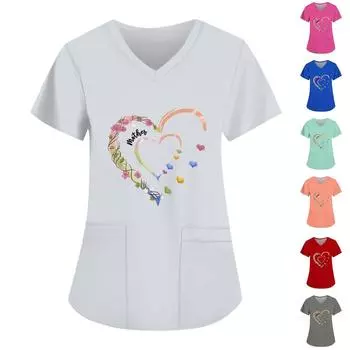 Женские свободные топы с коротким рукавом Повседневные топы больших размеров с V-образным вырезом и короткими рукавами Повседневные летние футболки Женские топы Футболки Рабочая одежда L