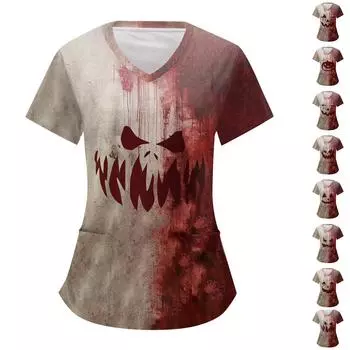 Женские свободные топы с коротким рукавом Повседневные топы больших размеров с V-образным вырезом и короткими рукавами Повседневные летние футболки Женские топы Футболки Рабочая одежда XL