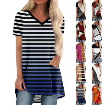 Женские свободные топы с коротким рукавом, повседневные топы больших размеров, повседневные летние футболки с коротким рукавом и V-образным вырезом, женские топы, футболки, рубашки L чёрный