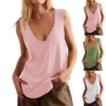 Женские свободные топы с круглым вырезом, повседневные летние хлопковые рубашки свободного кроя без рукавов L чёрный