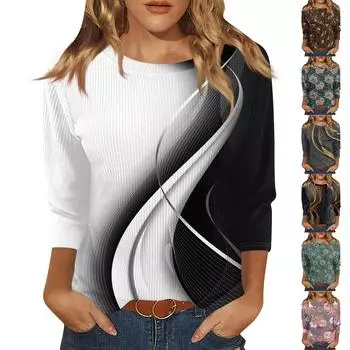 Женские свободные топы с рукавом 3/4 Повседневные топы больших размеров Повседневные летние футболки Женские топы Футболки Рабочая одежда L темно-зеленого