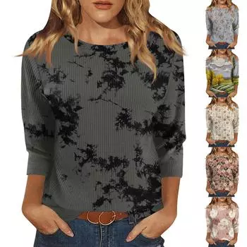 Женские свободные топы с рукавом 3/4 Повседневные топы больших размеров Повседневные летние футболки Женские топы Футболки Рабочая одежда L бежевый