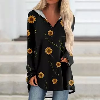 Женские свободные топы с V-образным вырезом и капюшоном с длинными рукавами, повседневные топы, домашние пижамы для отдыха, топы XXXL