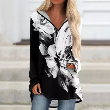 Женские свободные топы с V-образным вырезом и капюшоном с длинными рукавами, повседневные топы, домашние пижамы для отдыха, топы XL