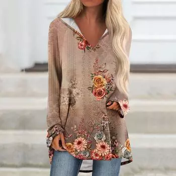 Женские свободные топы с V-образным вырезом и капюшоном с длинными рукавами, повседневные топы, домашние пижамы для отдыха, топы XXL