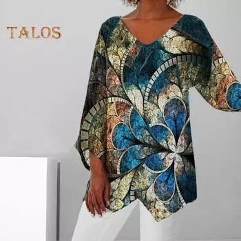 Женские свободные топы с v-образным вырезом и длинными рукавами, повседневные топы, пуловеры в стиле ретро с 3D принтом, пуловеры с нерегулярным краем, уличная одежда M фиолетовый