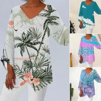 Женские свободные топы с v-образным вырезом и длинными рукавами, повседневные топы, пуловеры в стиле ретро с 3D принтом, пуловеры с нерегулярным краем, уличная одежда M