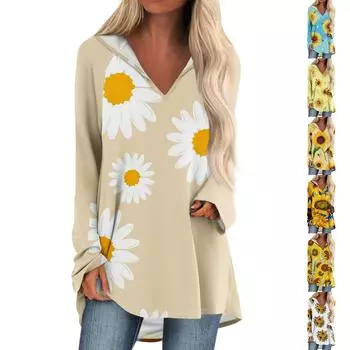 Женские свободные топы с V-образным вырезом и капюшоном с длинными рукавами, повседневные топы, домашние пижамы для отдыха, топы S жёлтый