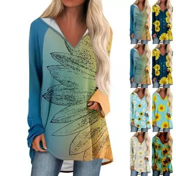 Женские свободные топы с V-образным вырезом и капюшоном с длинными рукавами, повседневные топы, домашние пижамы для отдыха, топы M тёмно-синий