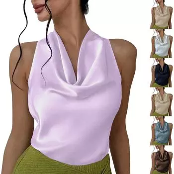 Женские свободные трикотажные рубашки без рукавов свитера майки L бежевый