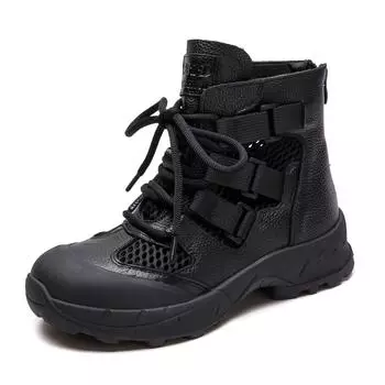 Женские тактические кожаные ботинки на щиколотку - дышащая обувь для походов на открытом воздухе со шнуровкой 35 коричневый