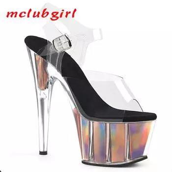 Женские танцевальные босоножки Fairy Fine Heel на высоком каблуке, каблук 17 см, платформа 7 см, YKC 33 синий