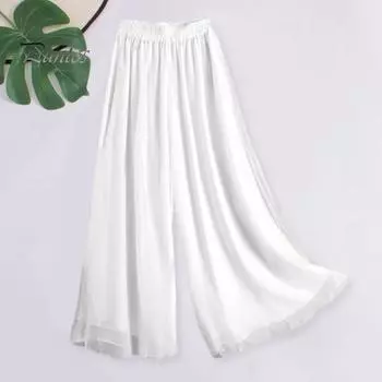 Женские танцевальные брюки, эластичные двухслойные повседневные брюки с высокой талией и широкими штанинами, однотонные свободные брюки для отпуска, путешествий, длинные брюки M чёрный