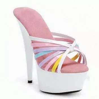 Женские танцевальные сандалии-шлепанцы, туфли на высоком каблуке на тонком каблуке 15 см, обувь для выступлений, сценическая обувь, универсальные повседневные сандалии YKC 34 разноцветный