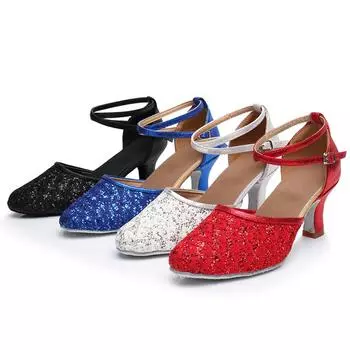 Женские танцевальные туфли для бальных танцев, латиноамериканского танго, чачи, вальса, туфли для танцев с закрытым носком, высота каблука 5 см 34 чёрный