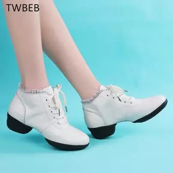 Женские танцевальные туфли из натуральной кожи с мягкой подошвой, женская танцевальная обувь, танцевальная обувь для учителей, танцевальная обувь для бальных джазовых и современных танцев 34 белый