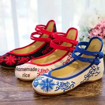 Женские танцевальные туфли из синей и белой фарфоровой кожи с вышивкой на низком каблуке 34 красный