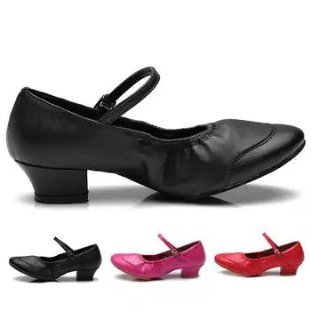 Женские танцевальные туфли на мягкой подошве, туфли Мэри Джейн на среднем каблуке 34 чёрный