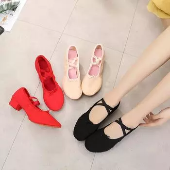 Туфли для танцев квадратной формы женские взрослые парусиновые учительские с каблуком 3 см черные мягкие танцевальные туфли для практики 5cm-34 чёрный