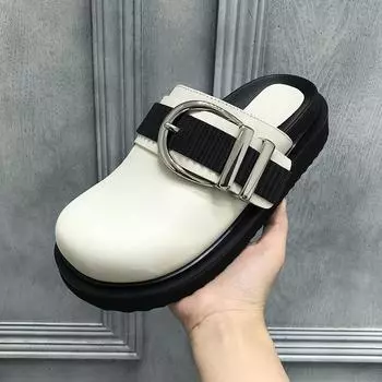 Женские тапочки 2024 года, летняя мода, закрытый носок, кожаные туфли, мокасины, высокие каблуки, черные туфли на платформе, мюли, танкетка Ytmtloy, для дома 35 белый