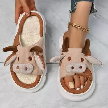 Женские тапочки 2024 года, новинка, горячая распродажа, плюшевые тапочки, домашние сандалии для взрослых с героями мультфильмов, милые домашние тапочки для пар, женские тапочки Zapatos De Mujer 36-37 коричневый