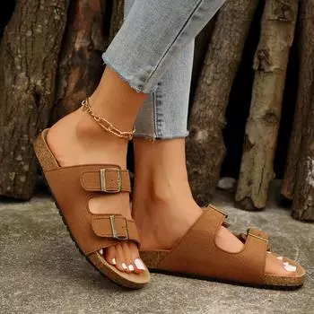 Женские тапочки 2024 года, новые летние модные туфли на толстой подошве, летние пляжные классические сандалии на плоской подошве с открытым носком, женские шлепанцы 35