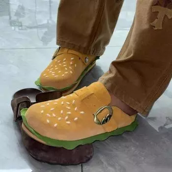 Женские тапочки 2024 года, новые летние мягкие туфли на плоской подошве, повседневные пляжные сандалии, желтые гамбургеры, модные тапочки для дома и женщин 35 оранжевый