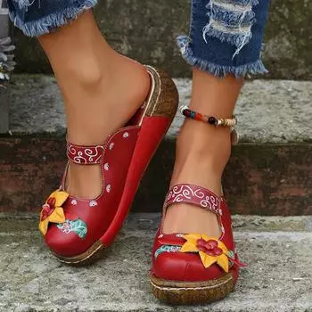 Женские тапочки 2024 года, новые летние удобные римские сандалии на платформе, женские цветочные нескользящие женские тапочки на танкетке Baotou, женские тапочки 35 чёрный