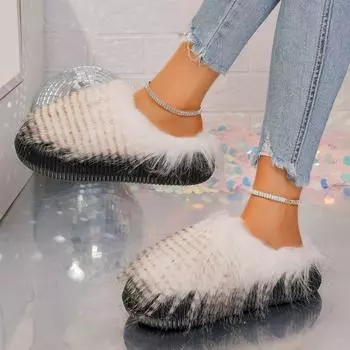 Женские тапочки 2024 года, осень и зима, новые плюшевые домашние ленивые тапочки, противоскользящие, прочные, модные и теплые тапочки 36-37 бежевый