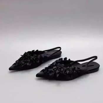 Женские тапочки 2024 года, осенние высококачественные женские сандалии с острым носком и бантом на низком каблуке, повседневные повседневные сандалии для женщин 35 чёрный