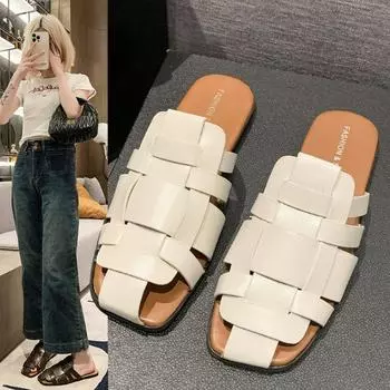 женские тапочки 2024 года, роскошные летние новые уличные шлепанцы, туфли-лодочки на среднем каблуке, туфли-лодочки на квадратном каблуке, модные сандалии zapatos de mujer 35 коричневый