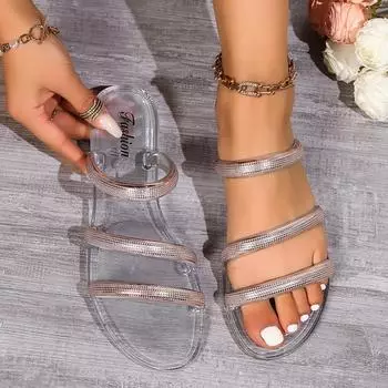 Женские тапочки 2024 Новые летние повседневные тапочки с открытым носком Модные простые сексуальные удобные износостойкие сандалии Шлепанцы женские 36 золотой