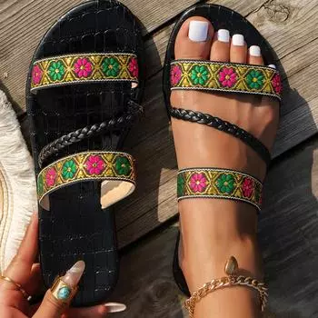 Женские тапочки 2024 Новые плоские пляжные шлепанцы Модные сандалии без застежек для женщин Широкие прозрачные шлепанцы Женские тапочки 36