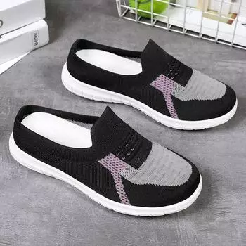 Женские тапочки 2024 Весна Новые дышащие вязаные повседневные полутапочки с мелким носком ленивые туфли 36-41 36