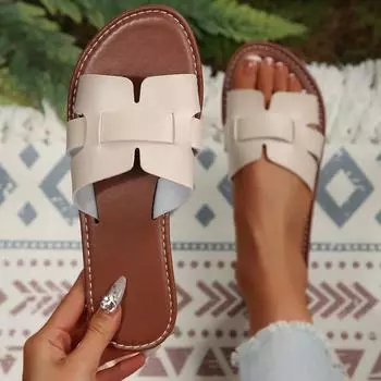 Женские тапочки 2025 с открытым носком, уличные тапочки, летние однотонные сандалии на плоской подошве, элегантная пляжная женская обувь, большие размеры, шлепанцы для женщин 36
