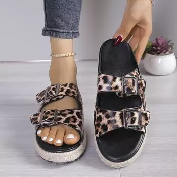 Женские тапочки Boken, новые, большого размера, с леопардовым принтом в стиле ретро, фея с юбкой, праздничные, с толстой подошвой, увеличивающие высоту, пляжные сандалии 36 чёрный