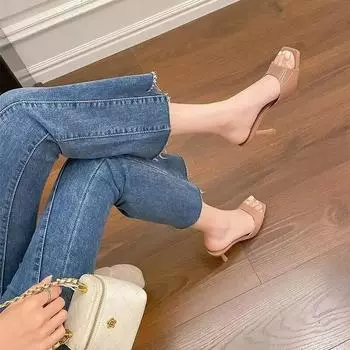 Женские тапочки, большие размеры 42, летние мюли с квадратным носком и тонким каблуком, женские тапочки для улицы, туфли для вечеринок, женская обувь 35 покинуть белый