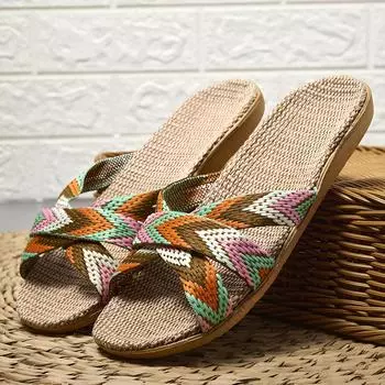 Женские тапочки больших размеров 36-45, сандалии на плоской подошве, легкие льняные повседневные летние тапочки, женские домашние тапочки 44-45 чёрный