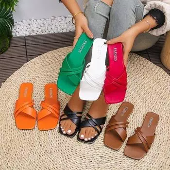 Женские тапочки большого размера на плоской подошве, новые импортные тапочки карамельного цвета с одним словом, повседневные пляжные классные тапочки на лето 2025 года 36 красный