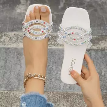 Женские тапочки Crystal Rome, модные летние шикарные туфли на плоской подошве, женские удобные повседневные сандалии для отдыха на природе, тапочки для вечеринок, женские тапочки 36