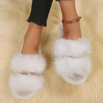 Женские тапочки для отдыха, новые шлепанцы, повседневная обувь на плоской подошве на низком каблуке для женщин, однотонные меховые тапочки больших размеров 37 чёрный